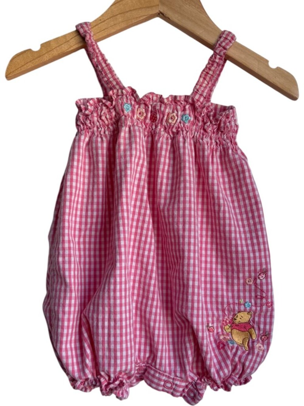 Vintage Y2K Disney Winnie the Pooh Ladybug Gingham Bubble Romper 0-3 Months